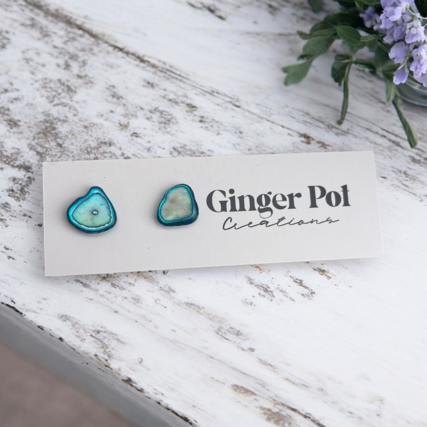 Sea Blue Shell Stud | Hypoallergenic | Earrings