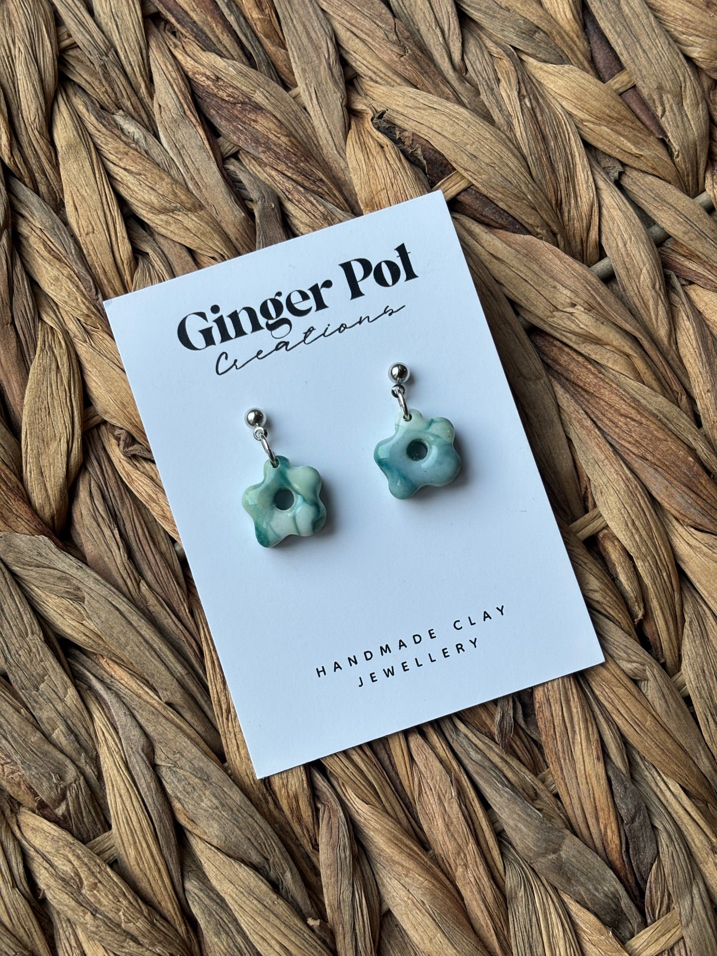 Dainty Sage Flower Polymer Clay Earrings | Hypoallergenic | Stud Dangly Earrings | Spring