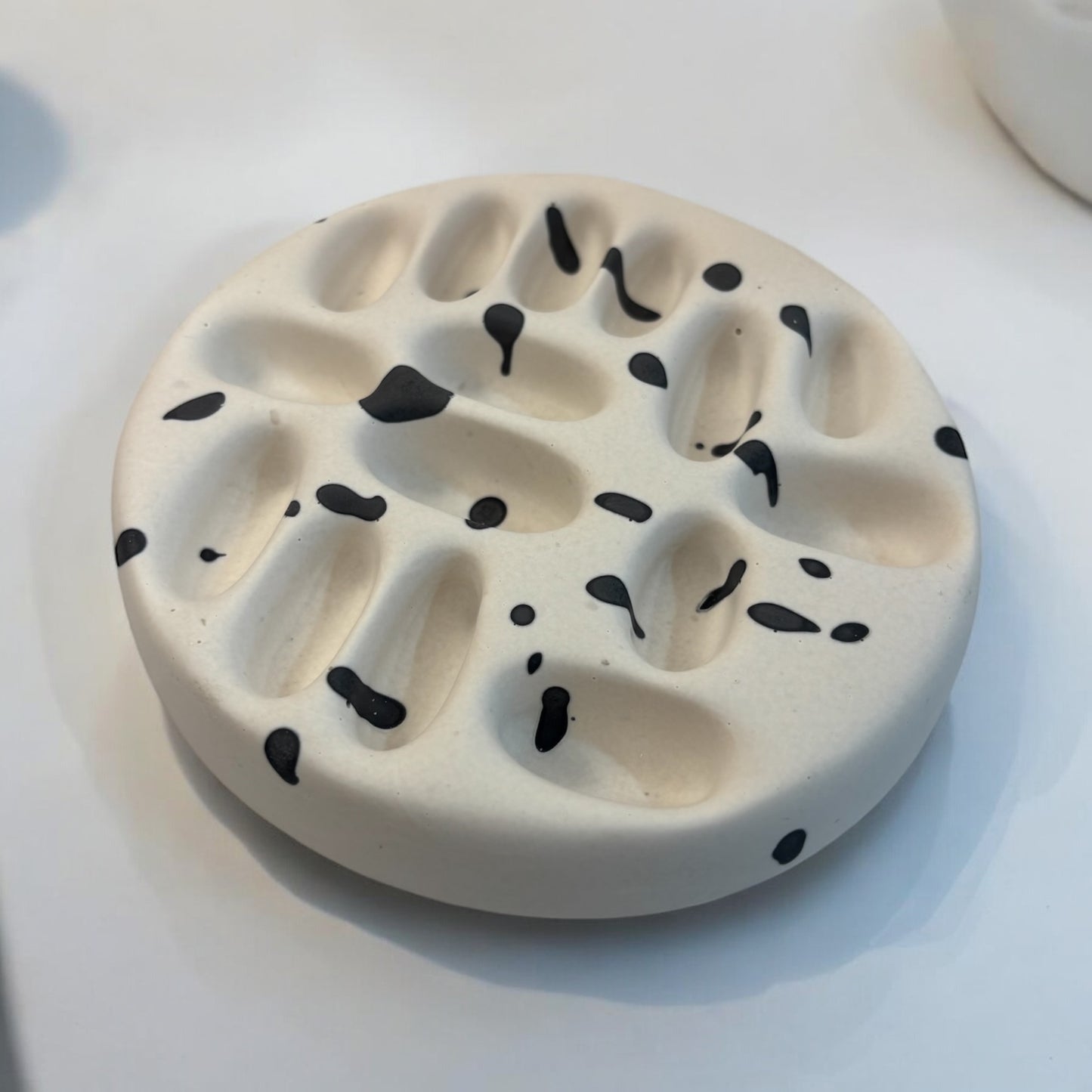 Black and White Splattered Jesmonite Ring Holder