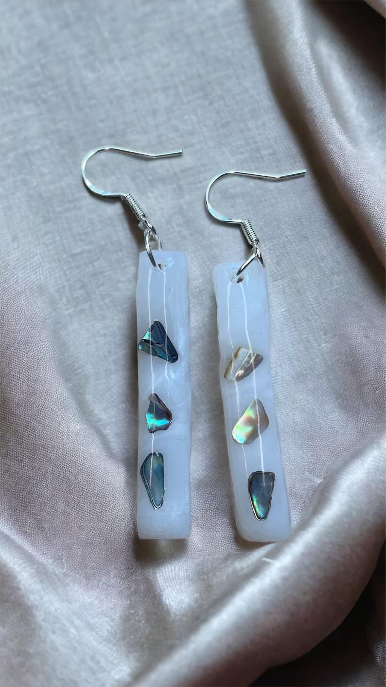 Abalone Shell Statement Polymer Clay Dangly Earrings