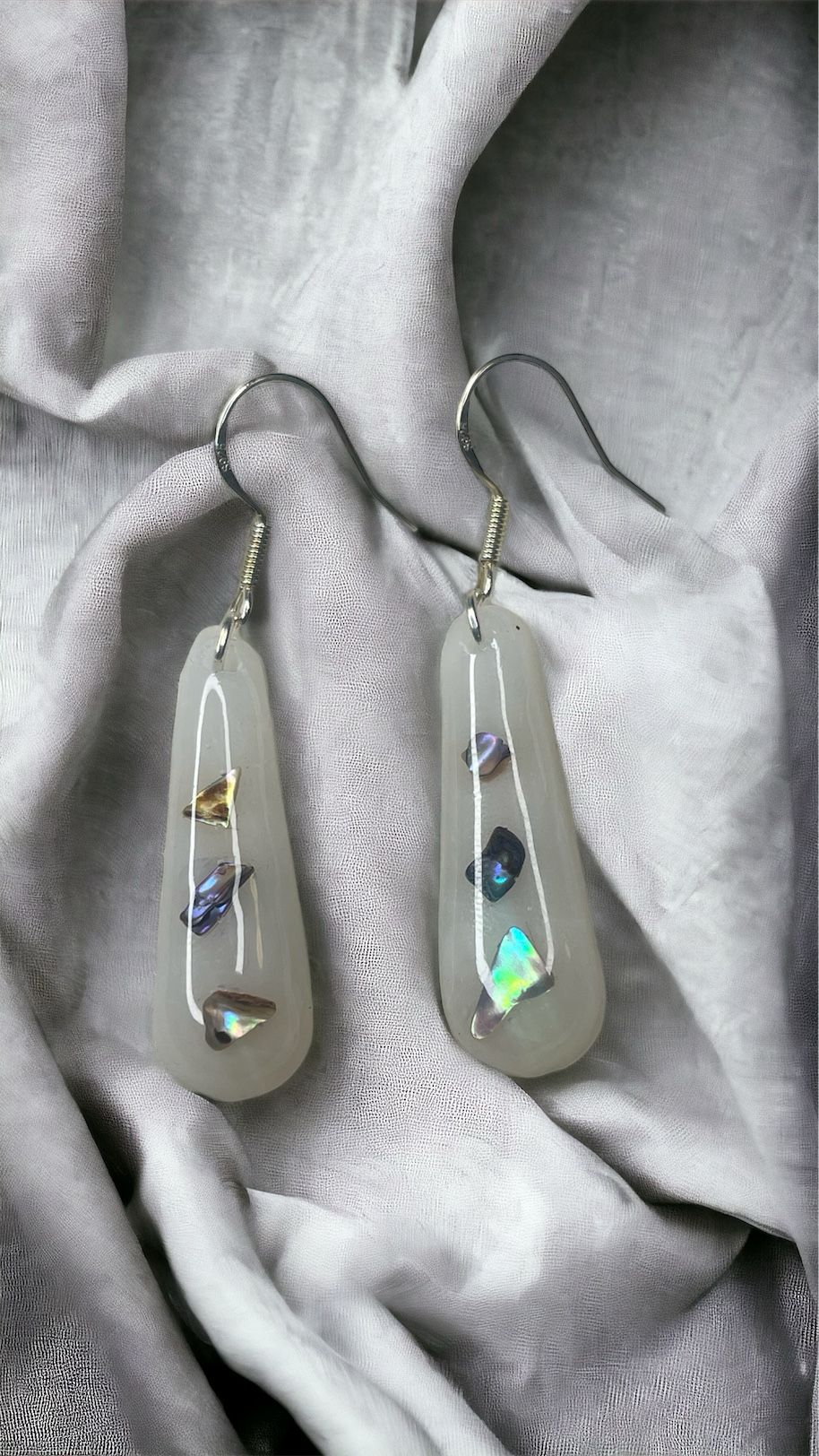 Abalone Shell Tic-Tac Drop Polymer Clay Dangly Earrings