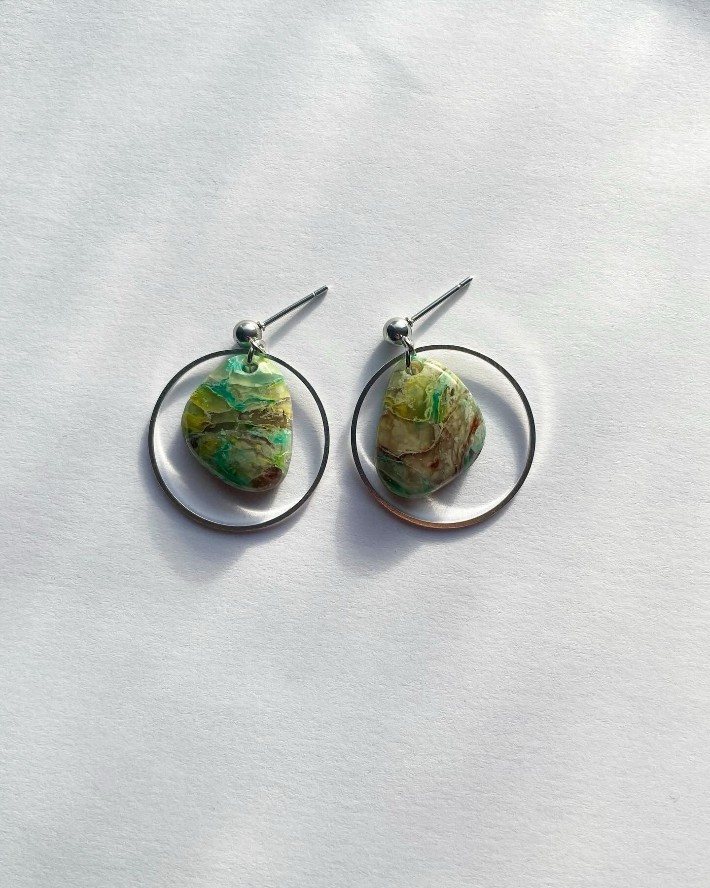 Cosmic Earth Abstract Frame Polymer Clay Dangly Earrings