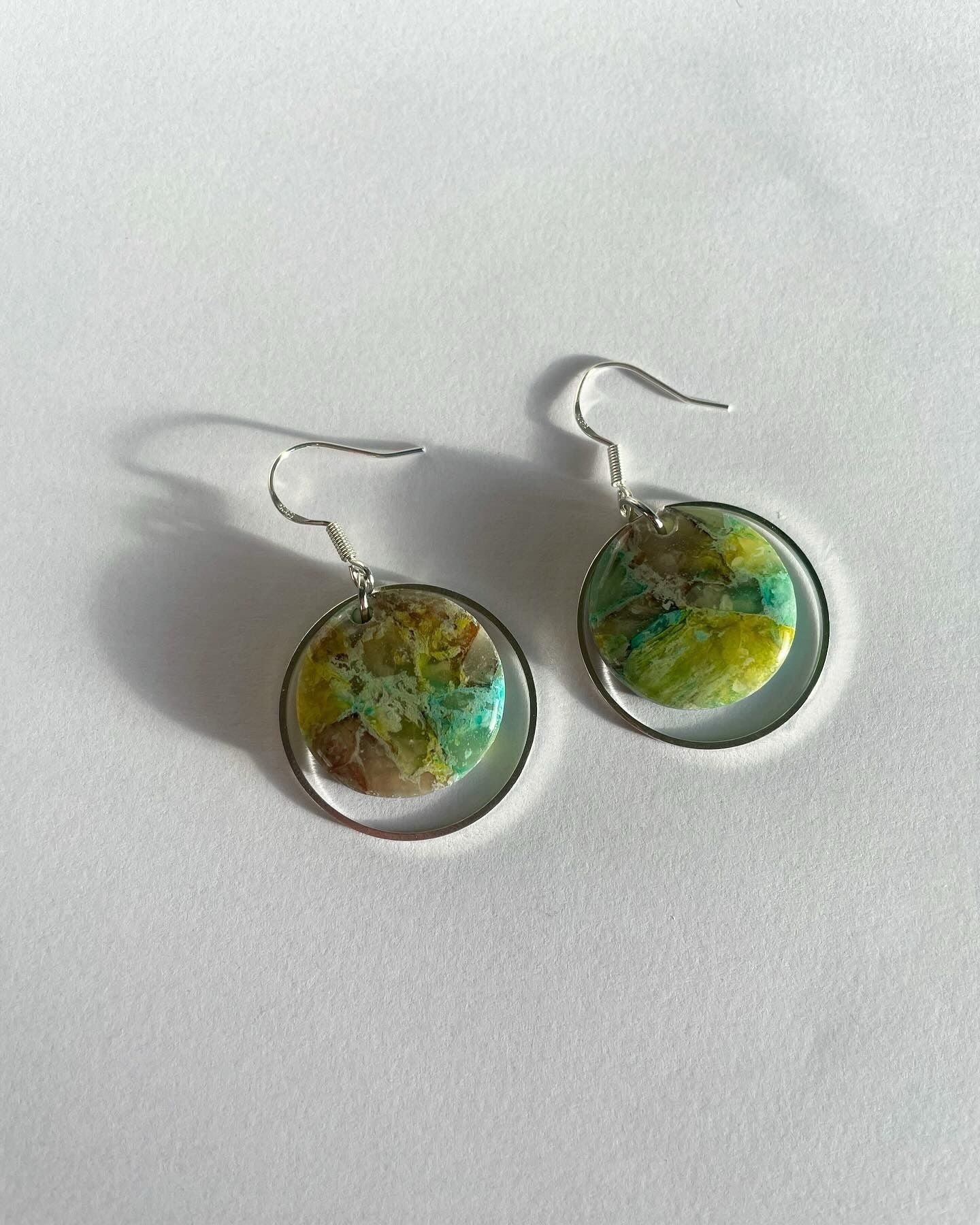 Cosmic Earth Round Frame Polymer Clay Dangly Earrings