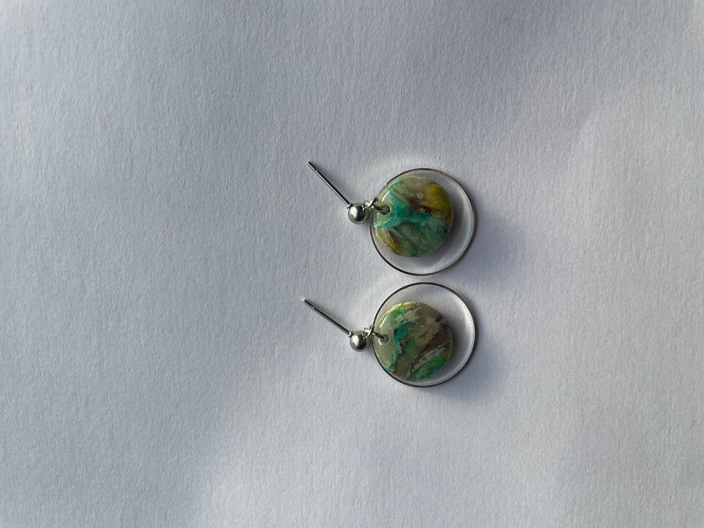 Cosmic Earth Round Frame Polymer Clay Dangly Earrings