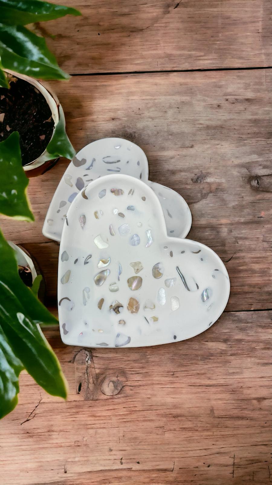 Natural Shell Heart Jesmonite Jewellery Dish