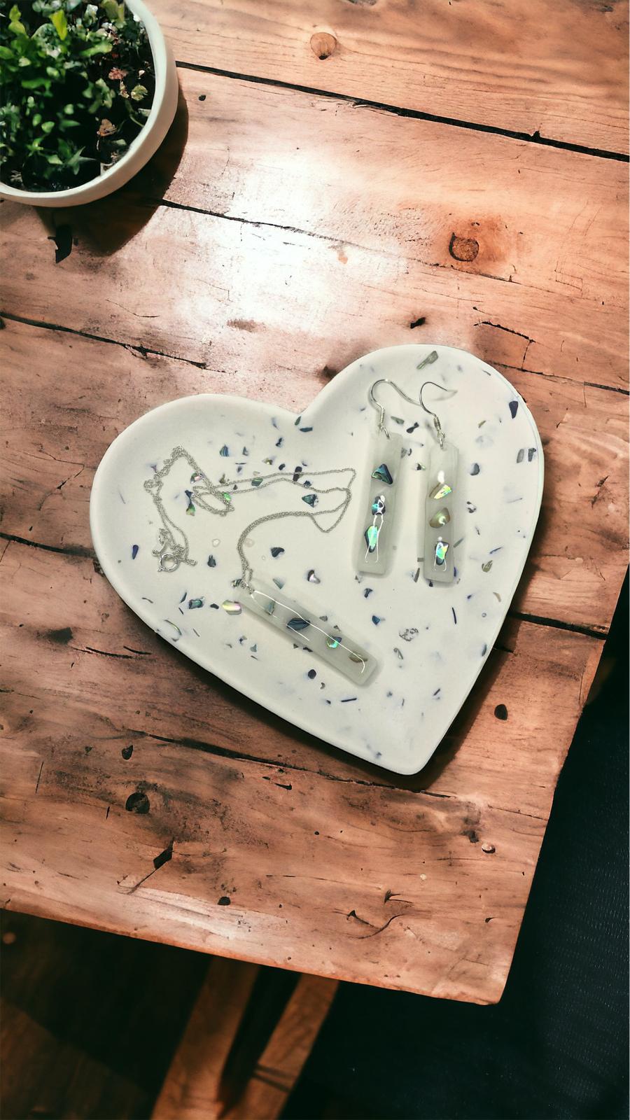 Abalone Shell Heart Jesmonite Jewellery Dish
