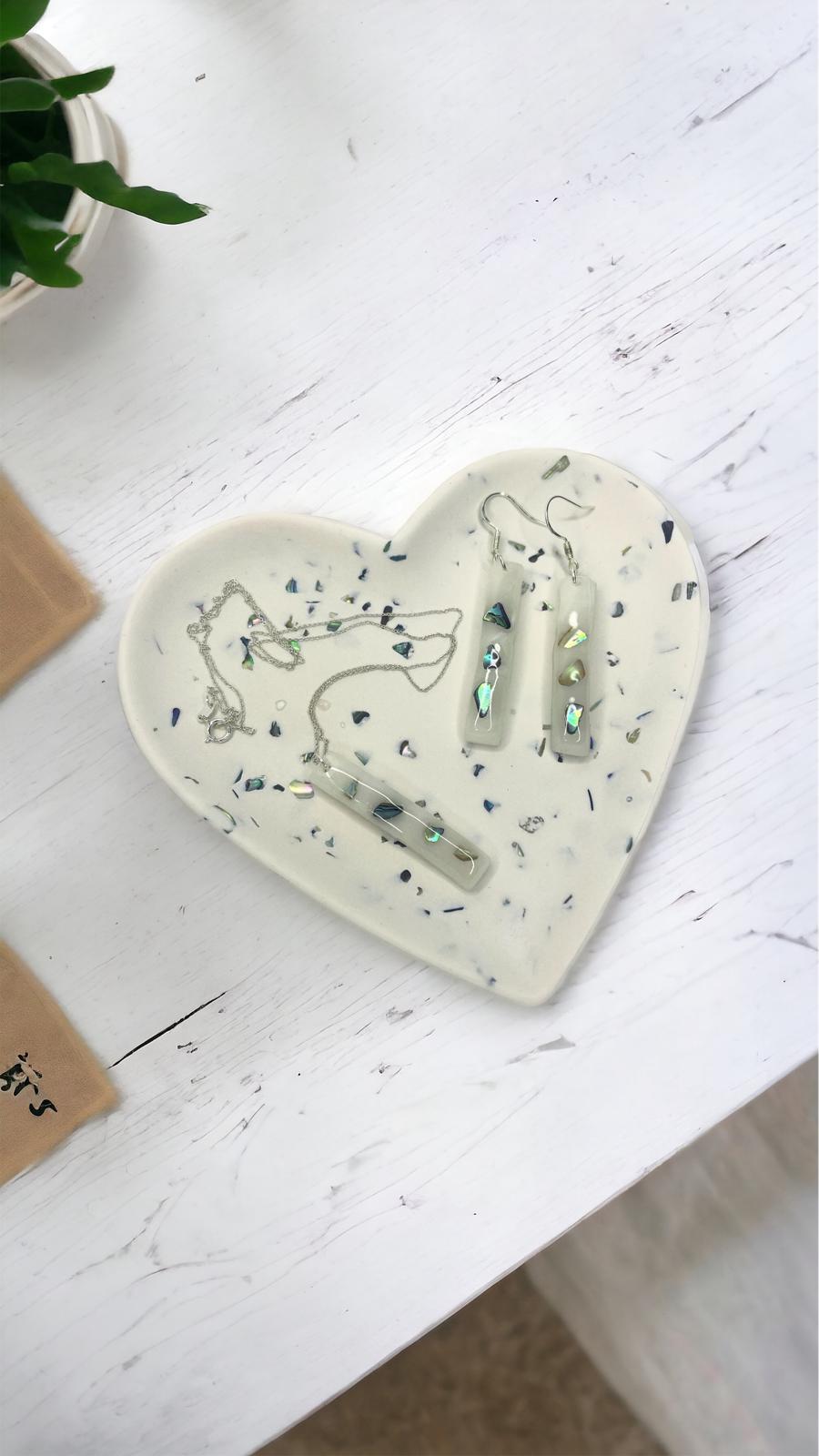 Abalone Shell Heart Jesmonite Jewellery Dish