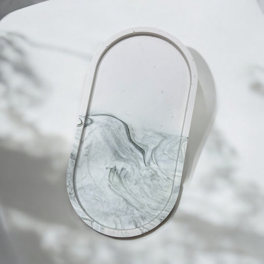 Olive Marble Oval Half and Half Jesmonite Jewellery Dish