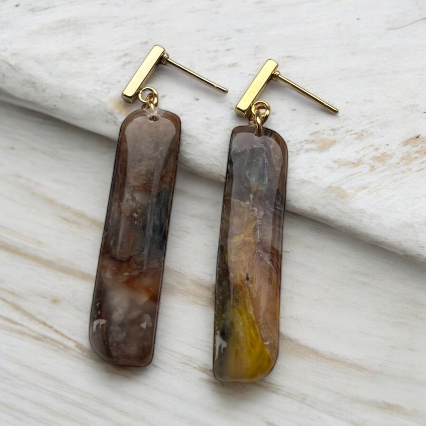 Amber Stud Polymer Clay Dangly Earrings