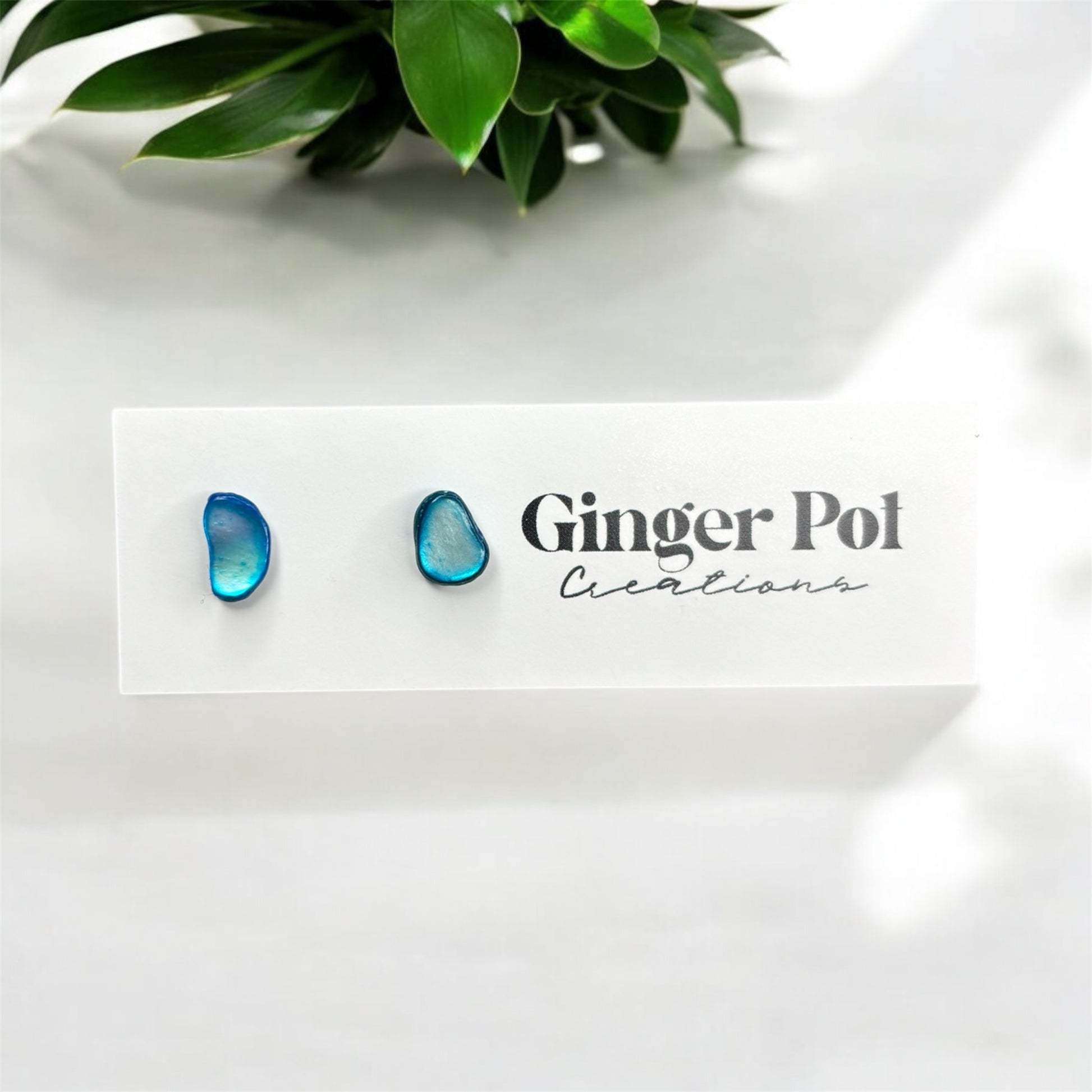 Sea Blue Shell Stud Hypoallergenic Earrings – Ginger Pot Creations