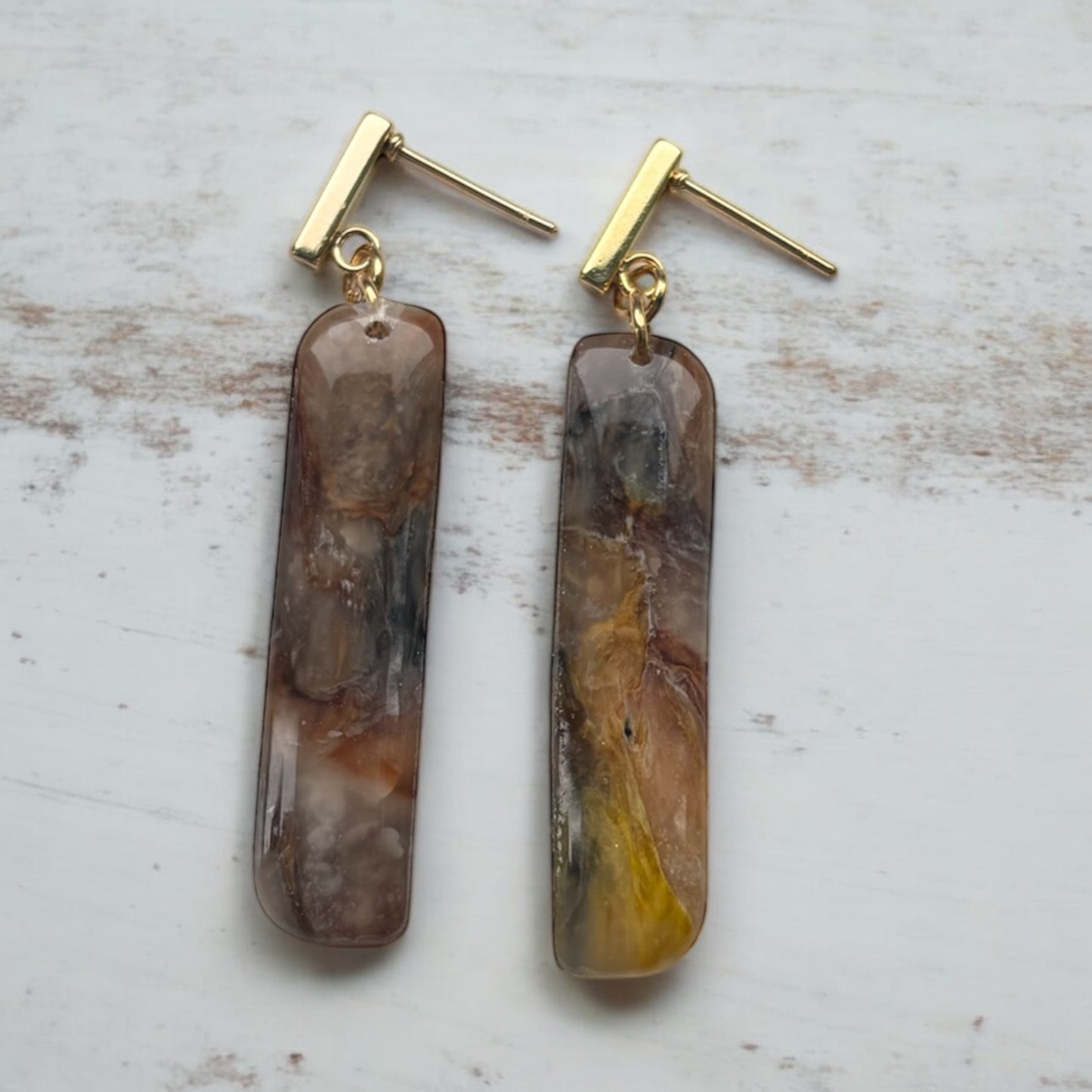 Amber Stud Polymer Clay Dangly Earrings