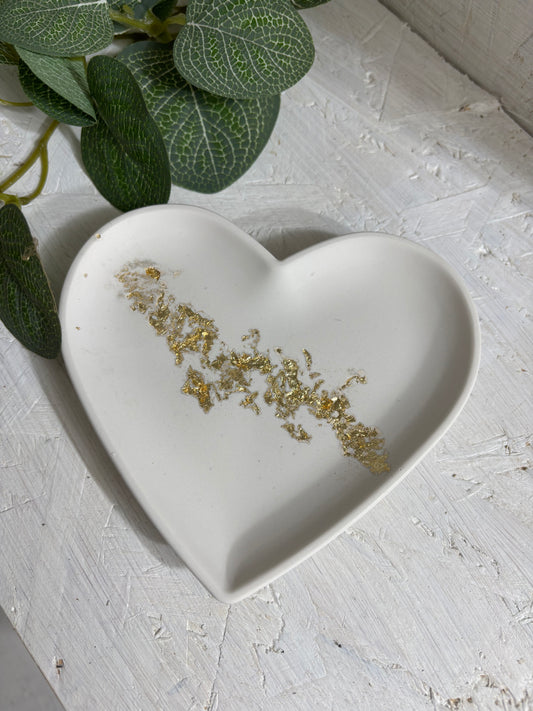 Gold Flake Heart Jesmonite Trinket/Jewellery Dish