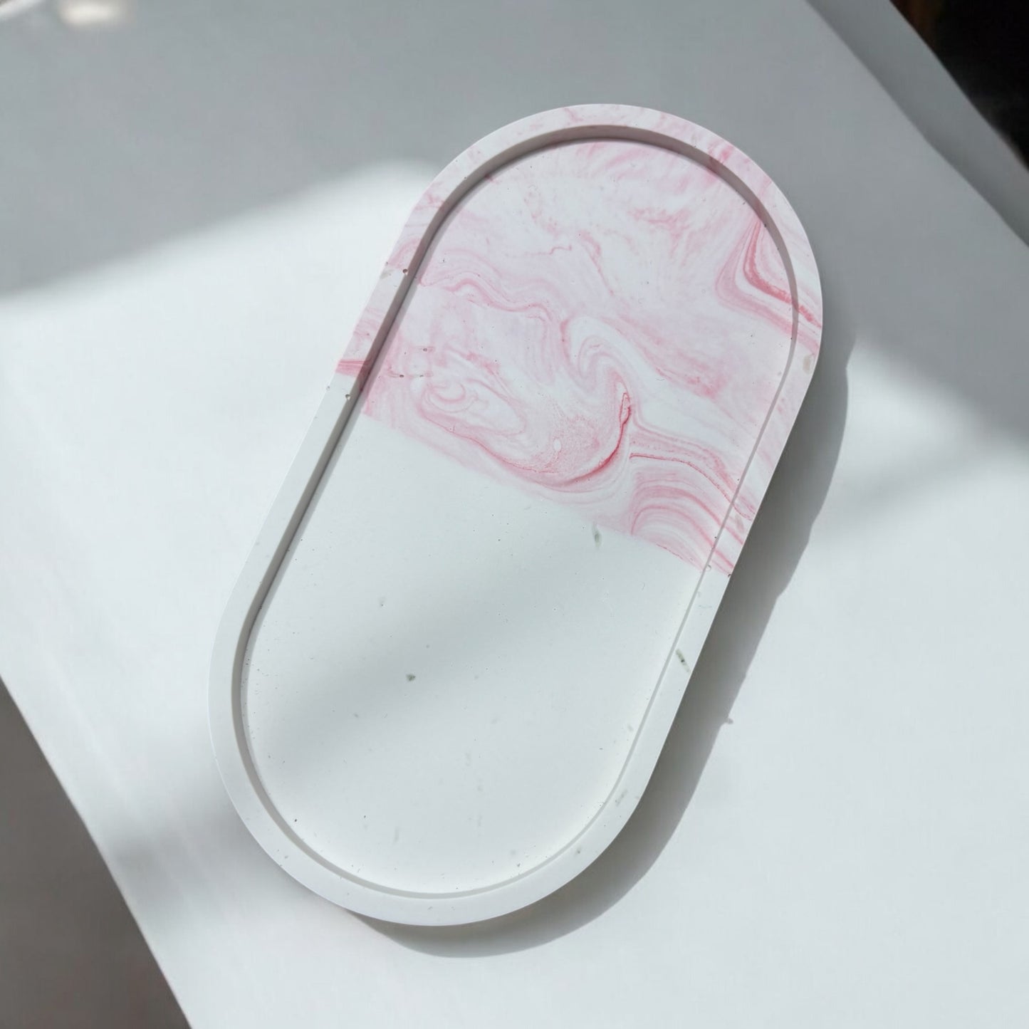 Pink Marble Oval Half and Half Jesmonite Jewellery Dish