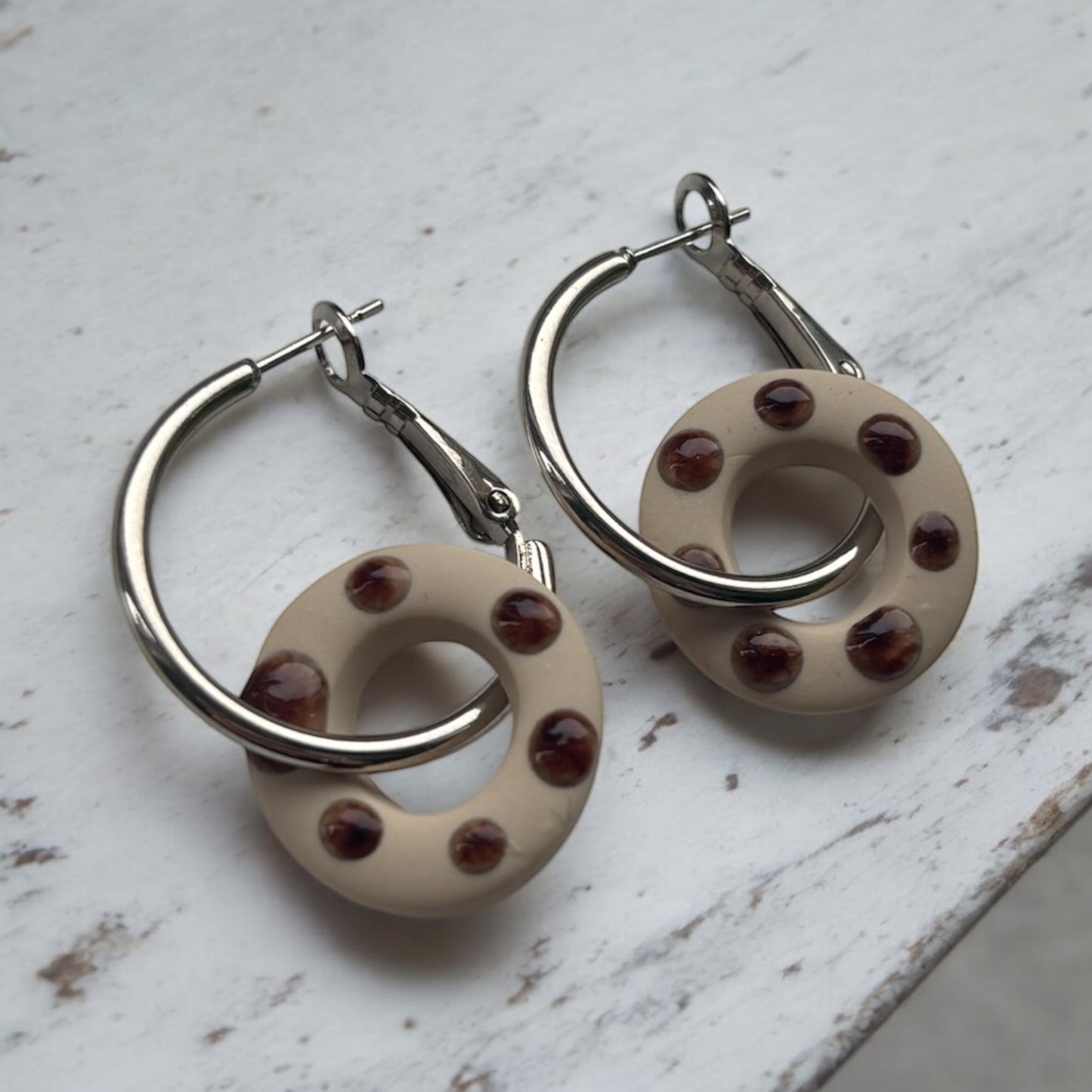 Cappuccino Spotty Polymer Clay Hoop Earrings