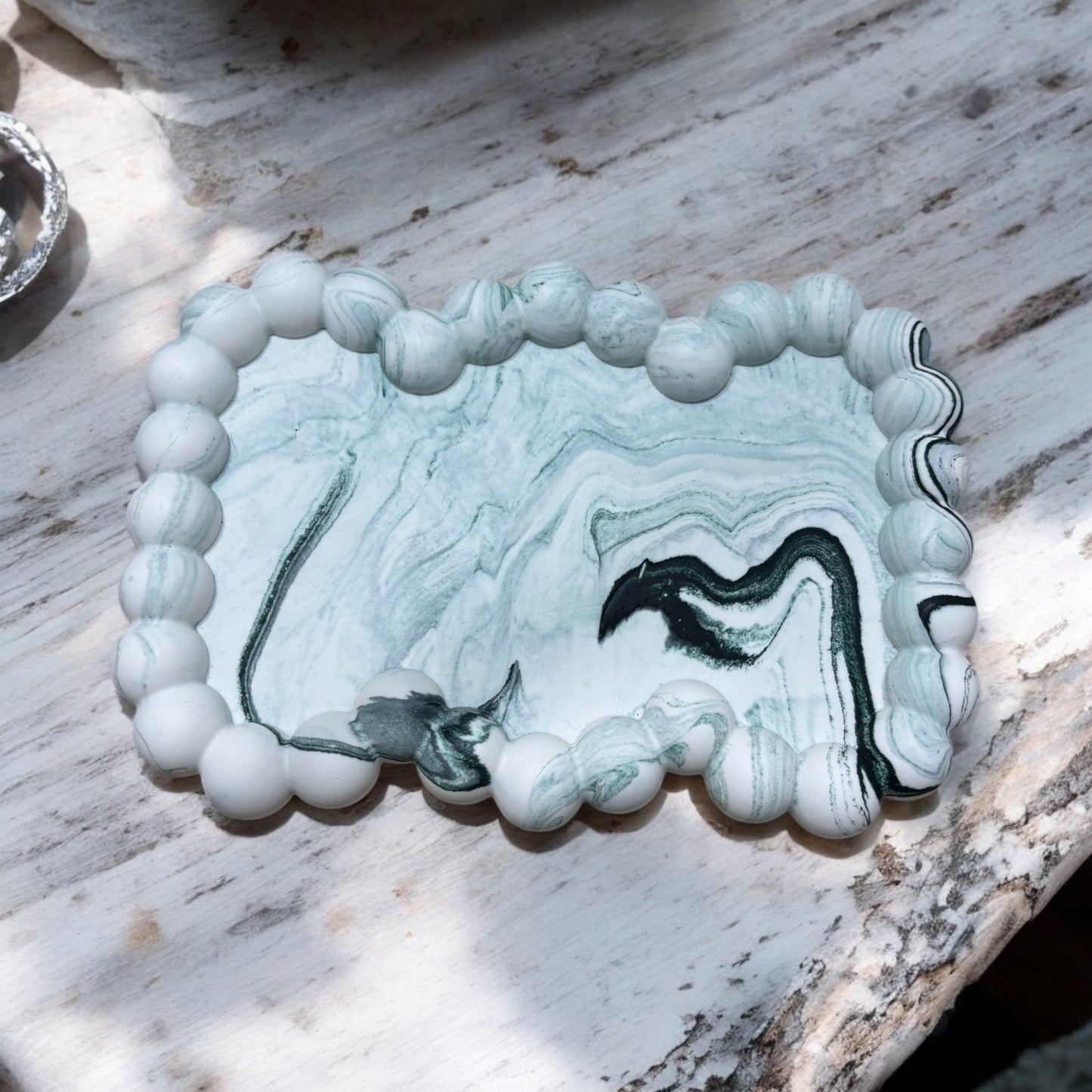 Green Marble Bubble Jesmonite Jewellery Dish