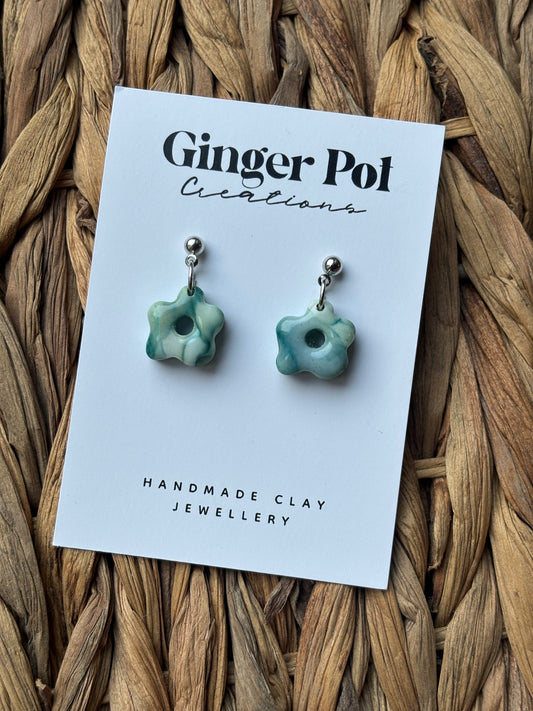 Dainty Sage Flower Polymer Clay Earrings | Hypoallergenic | Stud Dangly Earrings | Spring